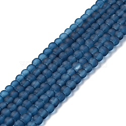 Transparent Glass Bead Strands, Frosted, Round, Marine Blue, 4mm, Hole: 1.1~1.6mm, about 200pcs/strand, 31.4 inch(X-GLAA-S031-4mm-31)