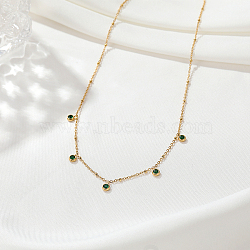 Elegant Stainless Steel Emerald Rhinestone Bib Necklaces for Women's Daily Wear, Golden, 16.54 inch(42cm)(HI9580-1)