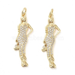 Rack Plating Brass Micro Pave Clear Cubic Zirconia Pendants, with Jump Ring, Long-Lasting Plated, Cadmium Free & Lead Free, Woman, Real 18K Gold Plated, 33x12x2.5mm, Hole: 3mm(KK-M280-03G)