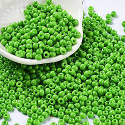 Baking Paint Glass Seed Beads, Round, Lime Green, 4x3mm, Hole: 1.2mm, about 7650pcs/pound(SEED-H002-I-A510)