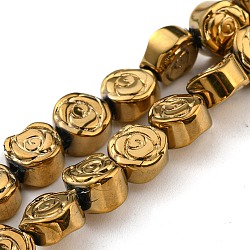 Golden Plated Electroplate Glass Beads Strands, Rose, Goldenrod, 6x7x3.5mm, Hole: 1mm, about 110pcs/strand, 25.20 inch(64cm)(EGLA-G037-01A-FP01)