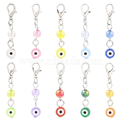20Pcs 10 Colors Acrylic Evil Eye Pendant Decorations, with Alloy Lobster Claw Clasps, Mixed Color, 38mm, 2pcs/color(HJEW-YW00202)