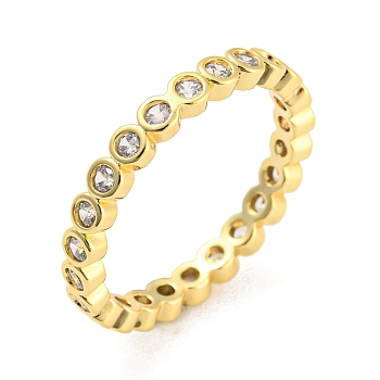 Rack Plating Brass Finger Ring with Cubic Zirconia, Long-Lasting Plated, Cadmium Free & Lead Free, Golden, US Size 8 1/2(18.5mm)
