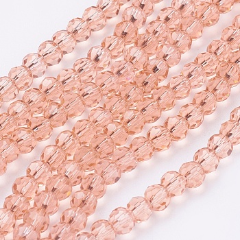 Faceted(32 Facets) Round Glass Beads Strands, Light Salmon, 4mm, Hole: 1mm, about 90~95pcs/strand, 12.8~13.6 inch(32~34cm)