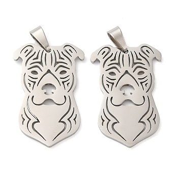 201 Stainless Steel Pendants, Laser Cut, Pit Bull Terrier Dog Charm, Stainless Steel Color, 30x20x1mm, Hole: 7x3.5mm