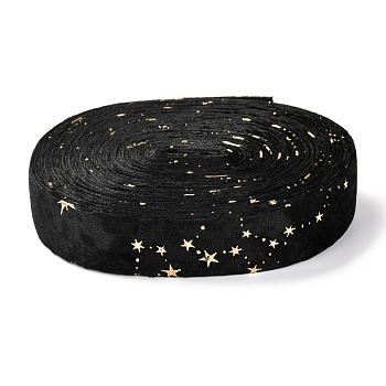 Double Face Polyester Velvet Ribbon, for Gift Packing and Festival Decoration, Star Pattern, Black, 1 inch(25mm)