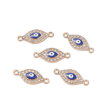 Light Gold Plated Alloy Links, with Crystal Rhinestone and Enamel, Evil Eye, Blue, 26x11x2.5mm, Hole: 1.8mm