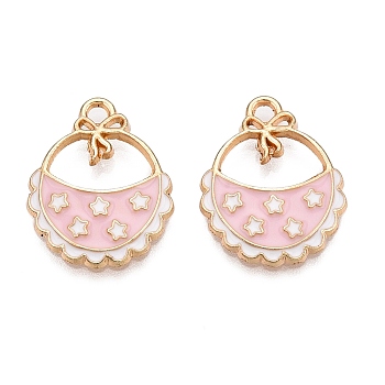 Rack Plating Alloy Enamel Pendants, Cadmium Free & Nickel Free & Lead Free, Light Gold, Bib with Star Charm, Pink, 20x16x2.5mm, Hole: 2mm