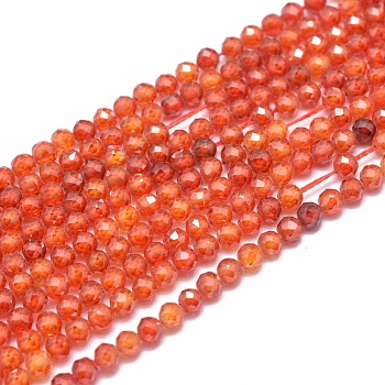 Cubic Zirconia Beads Strands, Faceted, Round, Tomato, 3mm, Hole: 0.5mm, about 132pcs/strand, 15 inch(38cm)