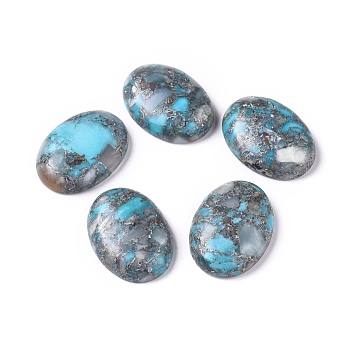 Assembled Synthetic Silver Line Turquoise and Amazonite Cabochons, Oval, 30x22x7~8mm