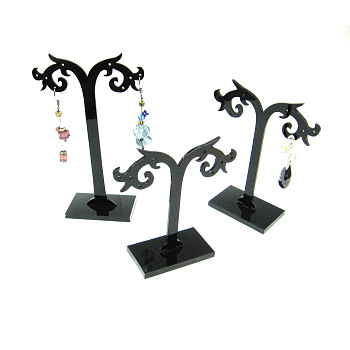 Black Pedestal Earring Tree Stand Jewelry Display Holder Showcase, about 8cm wide, 8~12cm long. 3 Stands/Set
