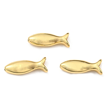 Brass Beads, Long-Lasting Plated, Lead Free & Cadmium Free, Fish, Real 18K Gold Plated, 15.5x5.8x3.5mm, Hole: 0.9mm