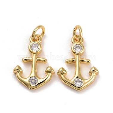 Real 18K Gold Plated Clear Anchor & Helm Brass+Cubic Zirconia Pendants