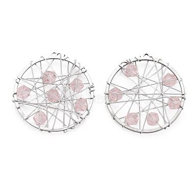 Stainless Steel Color Pink Flat Round Stainless Steel+Other Material Pendants