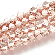 Electroplate Non-magnetic Synthetic Hematite Beads Strands, Rose Gold Plated, 3x4.5x4.5mm, Hole: 1mm, about 120pcs/strand, 16.14 inch(G-N0322-18RG)