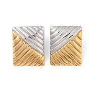 304 Stainless Steel Stud Earrings for Women, Stripe Rectangle, Golden & Stainless Steel Color, 31.5x24.5mm(EJEW-E313-03GP)