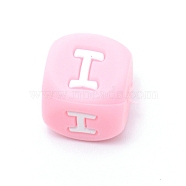 Silicone Alphabet Beads for Bracelet or Necklace Making, Letter Style, Pink Cube, Letter.I, 12x12x12mm, Hole: 3mm(SIL-TAC001-01B-I)