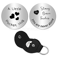 1Pc 201 Stainless Steel Commemorative Coins, Pocket Hug Coin, Inspirational Quote Coin, Flat Round, Stainless Steel Color, with 1Pc PU Leather Guitar Clip, Word You Are Never Alone, Heart, 30x2mm(AJEW-CN0001-99J)