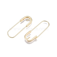 Brass Earring Hooks, Safety Pin Shape Earring Wire, For Half Drilled Beads, Nickel Free, Real 18K Gold Plated, 28x9.5x2mm, 20 Gauge, Pin: 0.8mm(KK-T062-236G)
