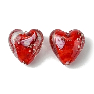 Luminous Handmade Gold Sand Lampwork Beads, Glow in the Dark, Heart, Red, 20.5x20.5x12mm, Hole: 1.6mm(FOIL-B001-04A)
