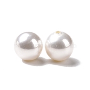 ABS Plastic Beads, Imitation Shell & Pearl, Half Drilled, Round, White, 10mm, Hole: 1.2mm(FIND-A013-07A)