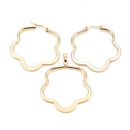 304 Stainless Steel Jewelry Sets, Hoop Earrings and Pendants, Flower, Golden, 39x36x2mm, Pin: 0.8x1mm, 39.5x35x2mm, Hole: 6x3mm(SJEW-G077-04G-A)