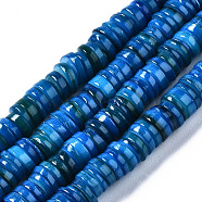 Natural Freshwater Shell Beads Strands, Dyed, Flat Round/Disc, Heishi Beads, Steel Blue, 6x6x1~2.5mm, Hole: 1mm, about 201~208pcs/strand, 15.20~15.43 inch(38.6~39.2cm)(SHEL-Q024-001C)
