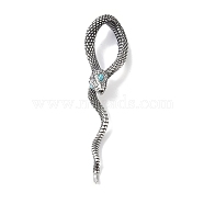 316 Surgical Stainless Steel Big Pendants, with Rhinestone, Snake Charm, Antique Silver, 66.5x16.5x4.5mm(STAS-E212-24C-AS)