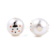 Animal Opaque ABS Plastic Imitation Pearl Enamel Beads, Round with Bear Pattern, White, 11.5~12mm, Hole: 2mm(KY-G020-03B)