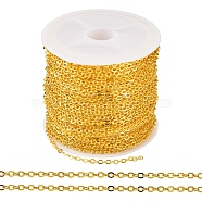 Brass Coated Iron Flat Cable Chains, Soldered, with Spool, Flat Oval, Golden, 2.5x2x0.3mm, about 32.81 Feet(10m)/Roll(CH-TAC0007-02G)