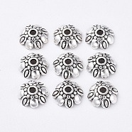 Tibetan Style Alloy Bead Caps, Lead Free and Cadmium Free, Antique Silver, 9x3mm, Hole: 2mm(LF0370Y-NF)