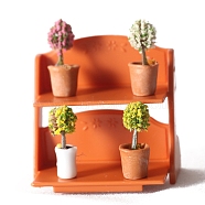 Miniature 2 Tiers Wood Display Racks, for Dollhouse, Rectangle, Orange, 33x46x46mm(MIMO-PW0001-070)
