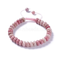 Adjustable Natural Rhodonite Braided Bead Bracelets, with Nylon Cord, 2 inch~2-1/2 inch(5.2~6.6cm)(BJEW-F369-A14)
