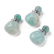 Teardrop Natural Amazonite Perfume Bottle Pendants, with 304 Stainless Steel Findings, Faceted, Stainless Steel Color, 26~26.5x17x8~8.5mm, Hole: 1.4mm, Capacity: about 2ml(0.06 fl. oz)(G-H241-02A-P)