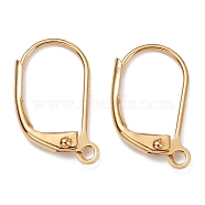 Brass Leverback Earring Findings, with Loop, Long-Lasting Plated, Real 18K Gold Plated, 15.5x10x1.5mm, Hole: 1.5mm, Pin: 0.7mm(KK-F824-007G)