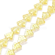 Transparent Electroplate Glass Bead Strands, Half Rainbow Plated, Christmas Trees, Yellow, 15.5~16x14.5~15x4.5~5mm, Hole: 1mm, about 40pcs/strand, 25.20~25.59(64~65cm)(EGLA-C002-HP03)