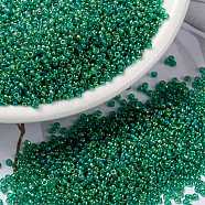 MIYUKI Round Rocailles Beads, Japanese Seed Beads, (RR354) Chartreuse Lined Green AB, 15/0, 1.5mm, Hole: 0.7mm, about 27777pcs/50g(SEED-X0056-RR0354)