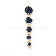 Rack Plating Brass Pave Cubic Zirconia Connector Charms, Cadmium Free & Lead Free, Five Flat Round Links, Real 18K Gold Plated, Midnight Blue, 36x7.5x3.5mm, Hole: 0.6mm(KK-G458-02G-04)