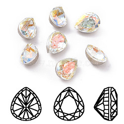 K9 Glass Rhinestone Cabochons, Pointed Back & Back Plated, Faceted, Teardrop, Light Crystal AB, 8x6x5mm(RGLA-A025-02A-001LA)