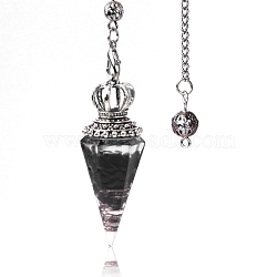 Natural Obsidian Chip & Resin Dowsing Pendulum Big Pendants, with Platinum Plated Metal Crown, Cone Charm, 300mm(PW-WG89635-11)