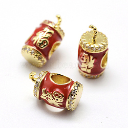 Brass Micro Pave Grade AAA Cubic Zirconia European Beads, with Enamel, Large Hole Beads, Firecracker with Word, Lead Free & Nickel Free & Cadmium Free, Real 18K Gold Plated, 12.5~13.5x8x7mm, Hole: 4mm(KK-P126-13G-NR)