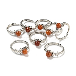 Round Natural Carnelian Adjustable Rings, Platinum Tone Brass Finger Rings for Women, Inner Diameter: 18mm(RJEW-G317-01P)