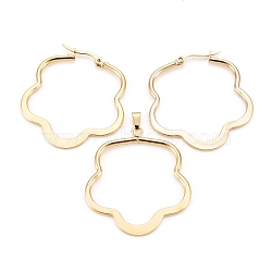 304 Stainless Steel Jewelry Sets, Hoop Earrings and Pendants, Flower, Golden, 39x36x2mm, Pin: 0.8x1mm; 39.5x35x2mm, Hole: 6x3mm(SJEW-G077-04G-A)