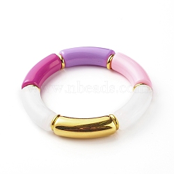 Chunky Curved Tube Beads Stretch Bracelet, CCB Plastic & Acrylic Imitation Gemstone Bracelet, Orchid, Inner Diameter: 2-1/8 inch(5.5cm)(BJEW-JB06683-06)