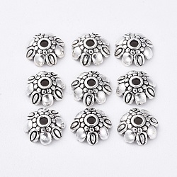 Tibetan Style Alloy Bead Caps, Lead Free and Cadmium Free, Antique Silver, 9x3mm, Hole: 2mm(LF0370Y-NF)