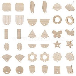36Pcs 18 Styles Ash Wood Stud Earring Findings, with 304 Stainless Steel Pins & 50Pcs Plastic Ear Nuts, Oval & Square & Fan & Flower & Butterfly & Star, BurlyWood, 10.5~23x6.5~20mm, Hole: 1.8~2mm, Pin: 0.7mm, 2Pcs/style(EJEW-CA0001-09)
