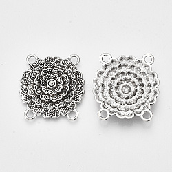 Tibetan Style Alloy Multi Strand Links, Cadmium Free & Lead Free,, Flower, Antique Silver, 28x30x6mm, Hole: 2.5mm, about 258pcs/1000g(TIBE-S314-53AS-LF)