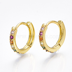 Brass Micro Pave Cubic Zirconia Huggie Hoop Earrings, Ring, Real 18K Gold Plated, 2.5x14mm, Pin: 1mm(EJEW-S201-40G)