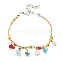 Boho Multicolor Beads Gravel Woven Anklets, Synthetic Coral & Natural Moonstone & Natural Green Aventurine & Synthetic Turquoise & Natural Selenite Anklets(NI3563-11)