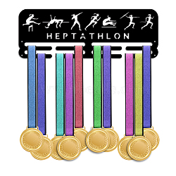 Heptathlon Theme Iron Medal Hanger Holder Display Wall Rack, with Screws, Sports Themed Pattern, 150x400mm(ODIS-WH0021-595)